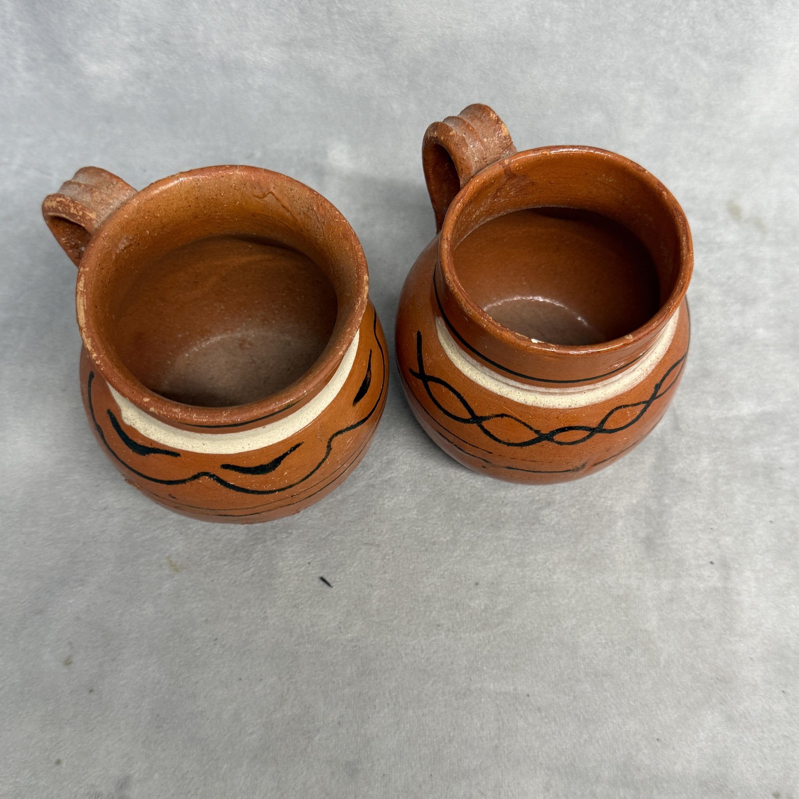 Handmade Terra Cotta Pottery Small Creamer Jugs Mugs Set Rustic Brown Folk Art