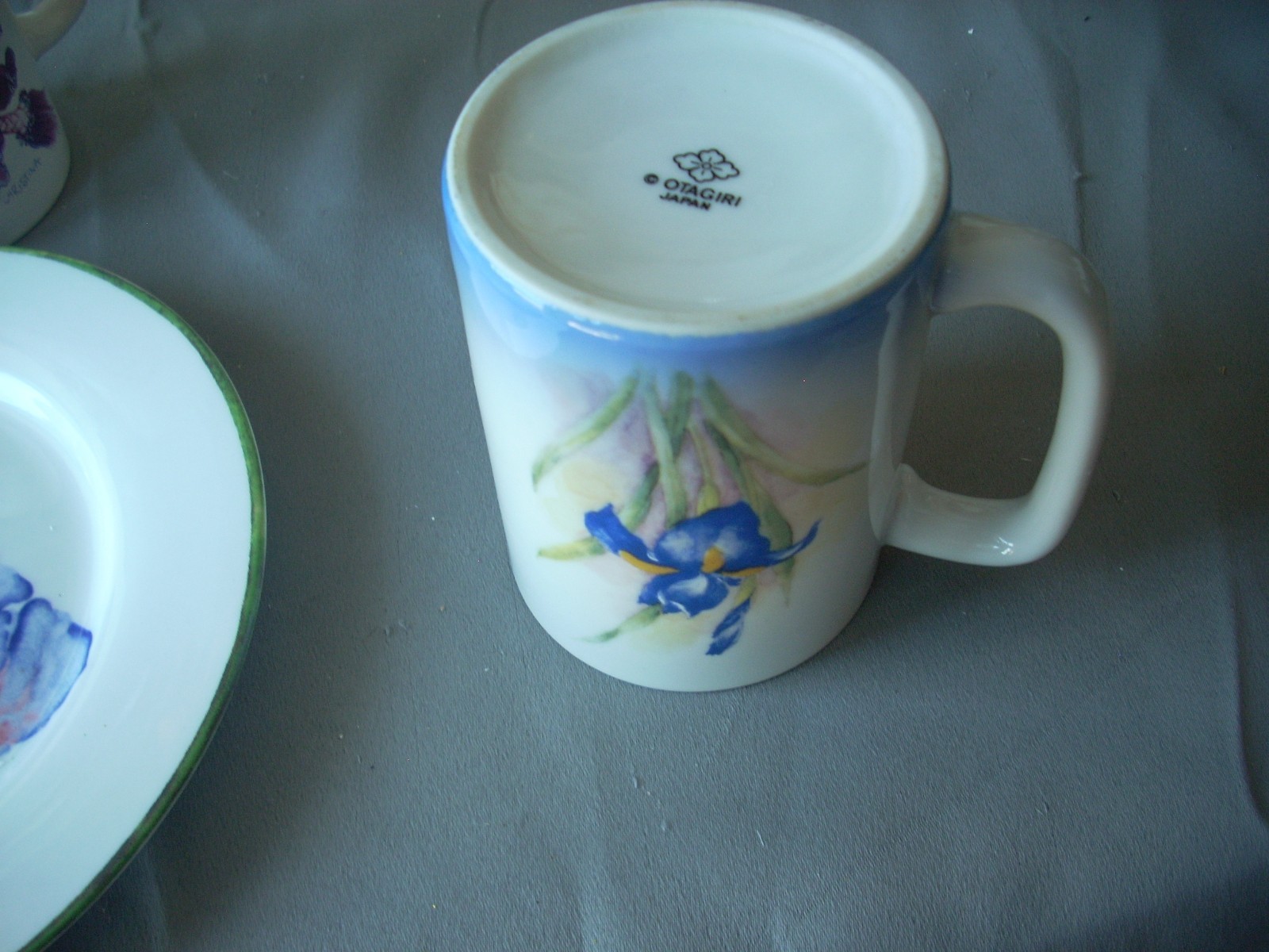 3 Pc Lot Purple Irises Mugs Plate Otagiri Pier 1 Porcelain