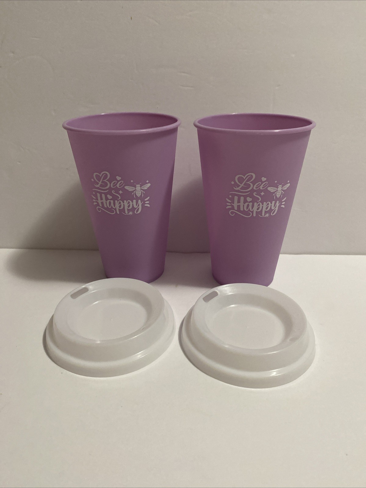 Coffee Cups w/Lid “Be Happy” 2pk Coffee Go Tumbler 16oz New