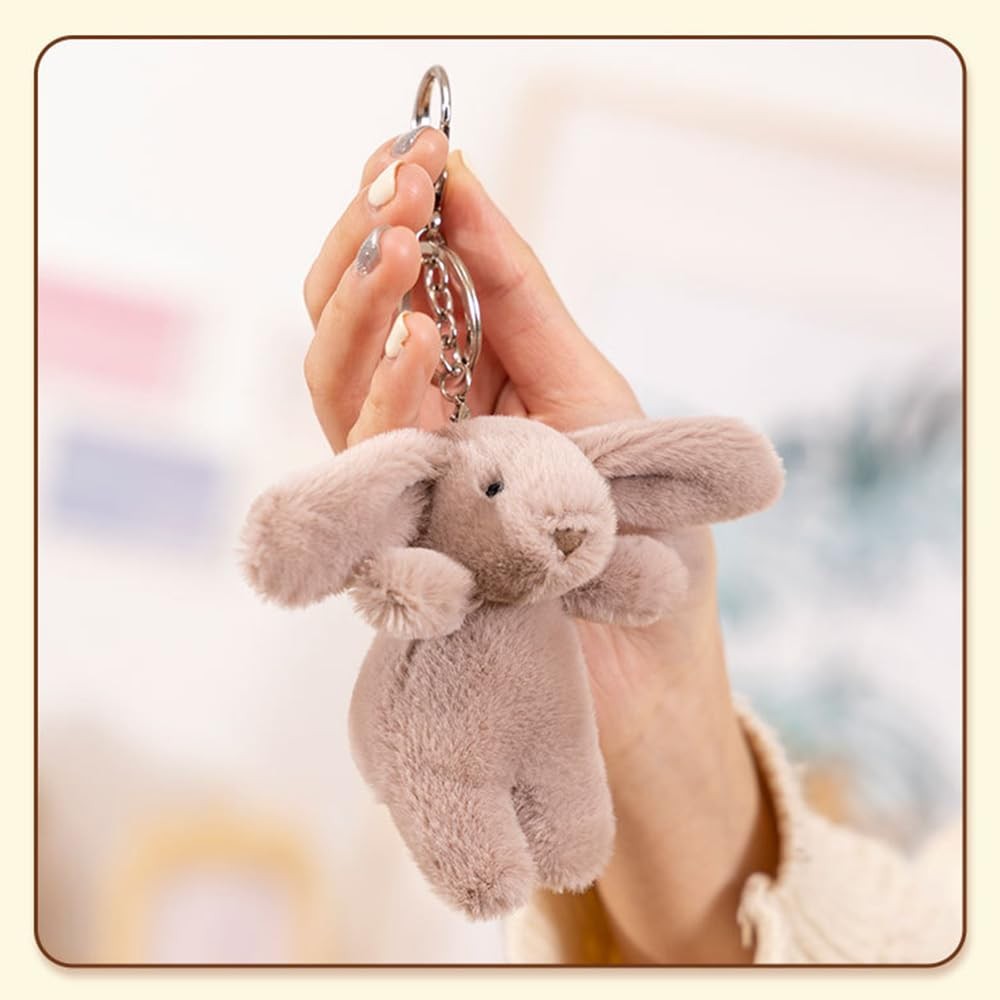 Miokkley Cute Bunny Plush Keychain for Backpack, 3.5″ Inch Small, Gray Pink