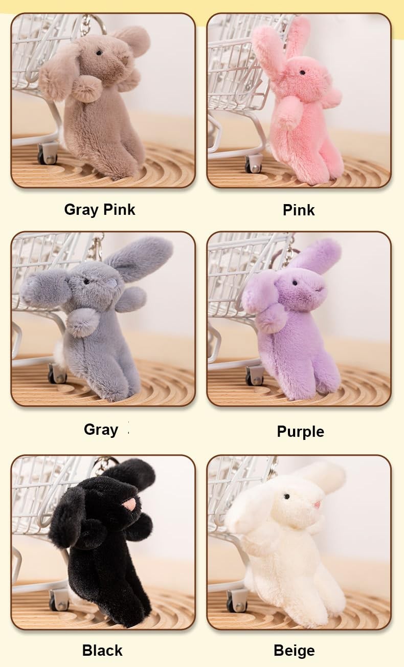 Miokkley Cute Bunny Plush Keychain for Backpack, 3.5″ Inch Small, Gray Pink