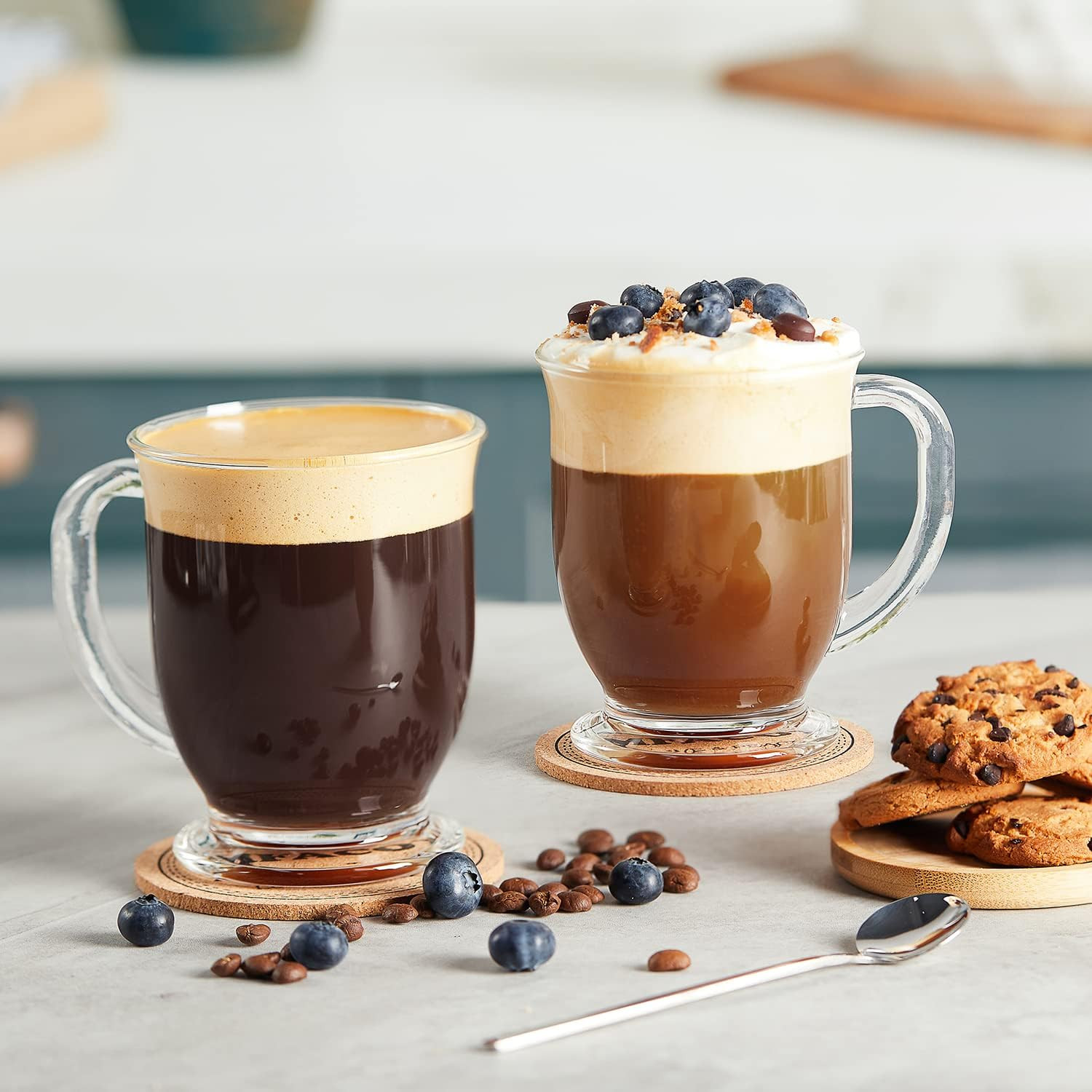 Glass Coffee Mugs Set of 4, Clear Large Coffee Mug 15 Oz with Handles for Hot Be