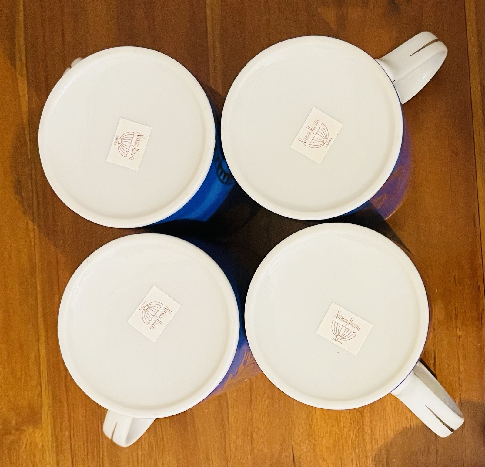 Set of 4 Neiman Marcus Vintage Blue, Gold, White Sun and Moon Mugs Never Used