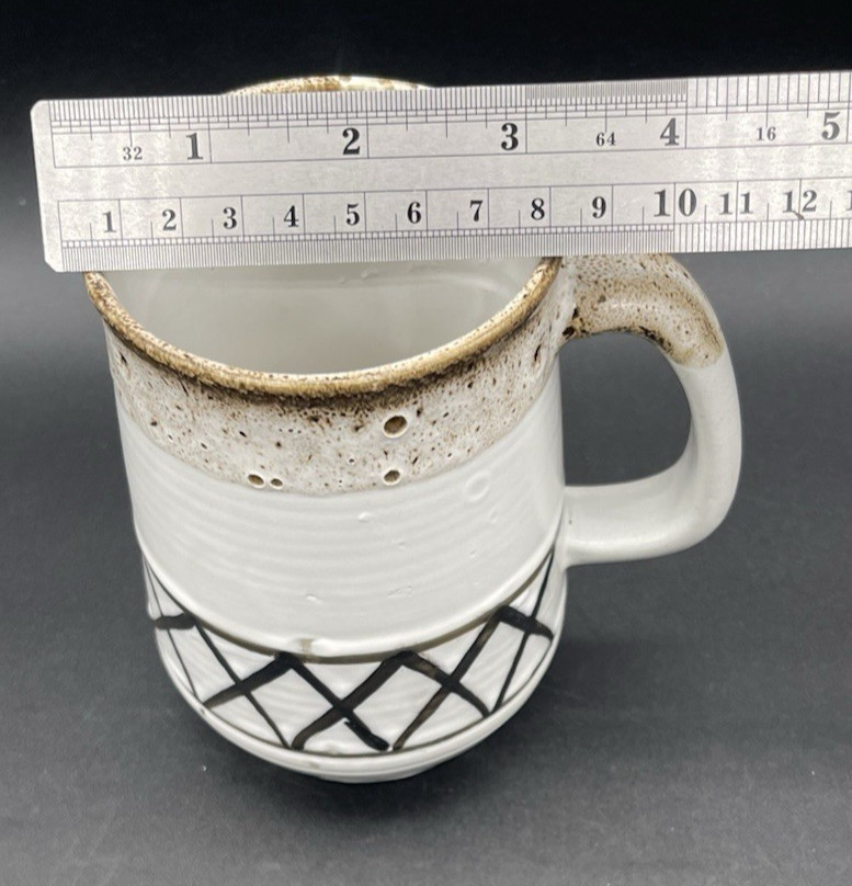 Large Stoneware Mug Lava Glaze White Brown Neutral MCM Earthy Retro Japan EUC