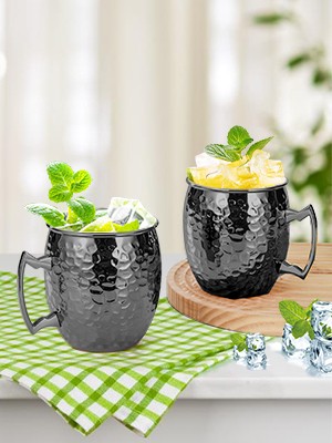 Moscow Mule Mugs, 16 OZ Black Hammered Mule Cup with 304 Stainless Steel Lining
