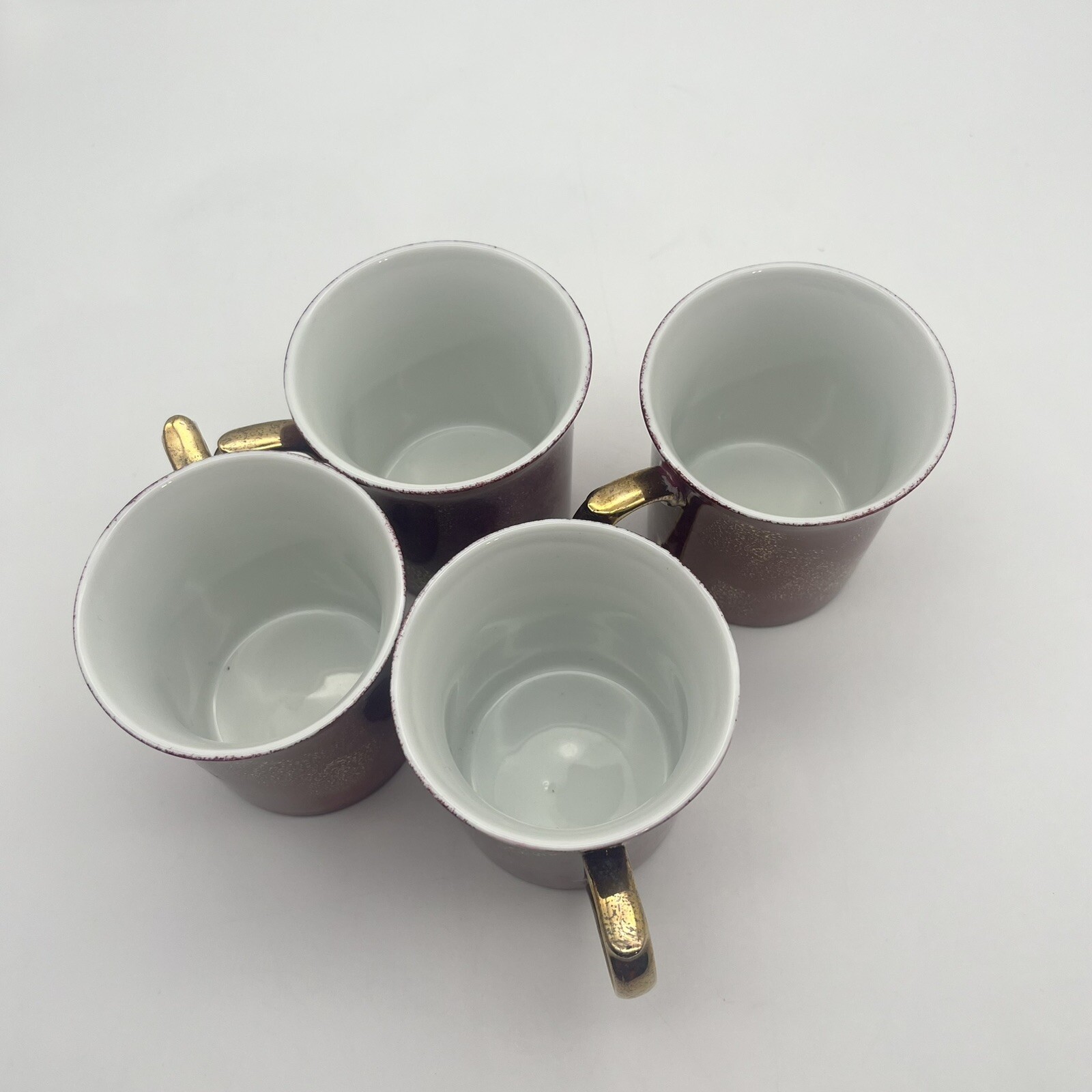 Pottery Barn Hiraki Coffee Mugs Iridescent Japan Lusterware Gold Handle Set of 4