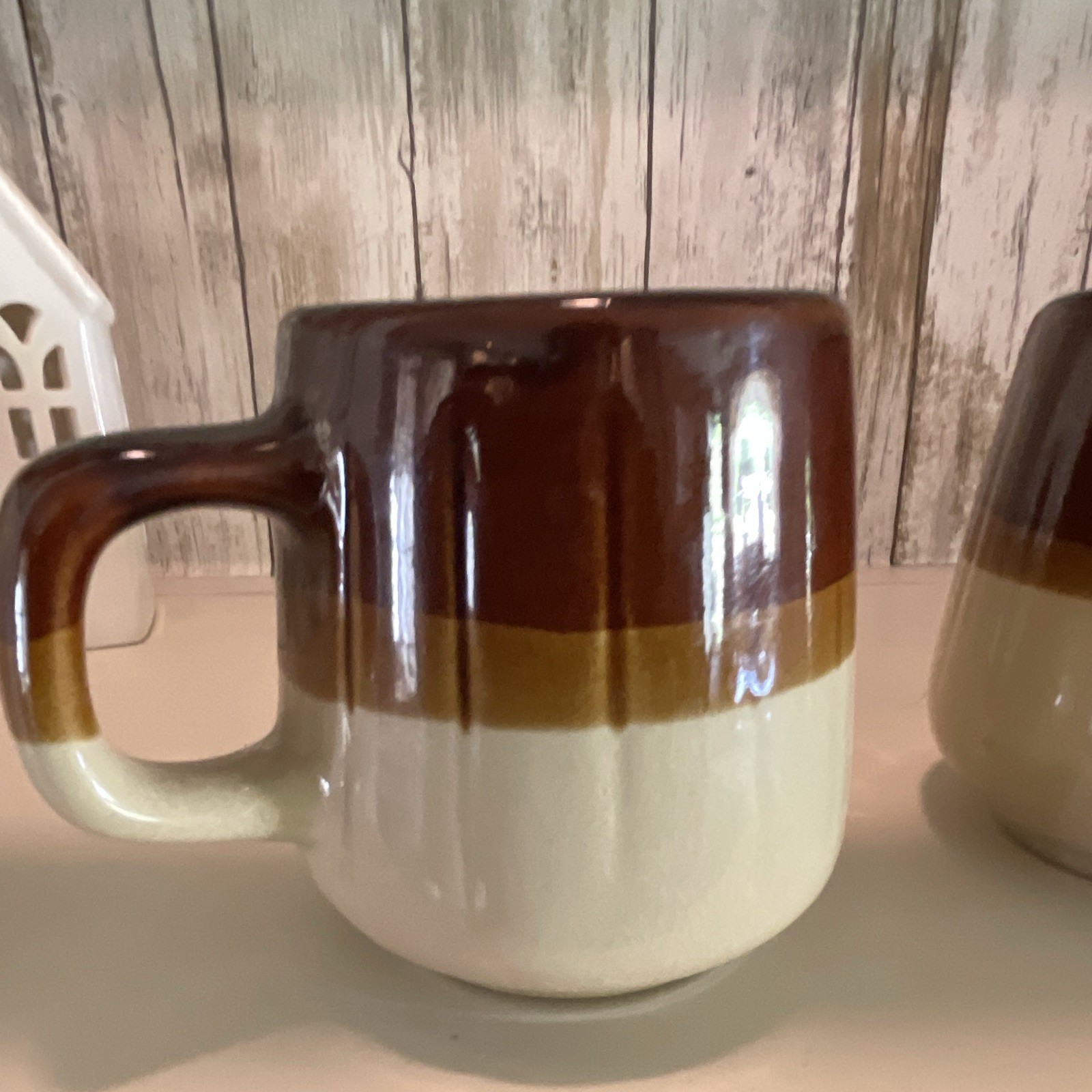 Mid-Century Modern 2pc 10oz Ceramic Coffee Mug Set Brown/Beige Colorblock