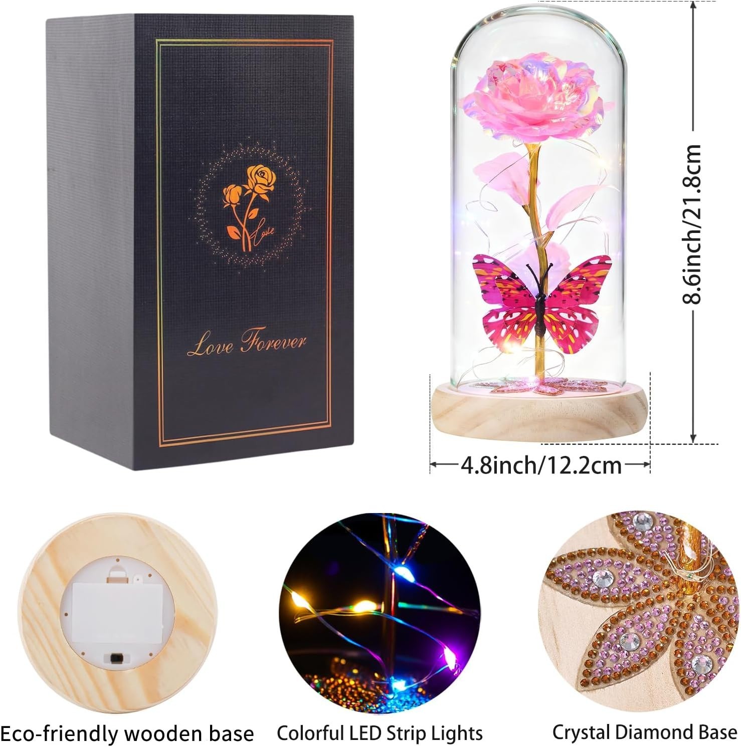 Eternal Galaxy Glass Rose in Dome – LED Light-Up Flower Gift