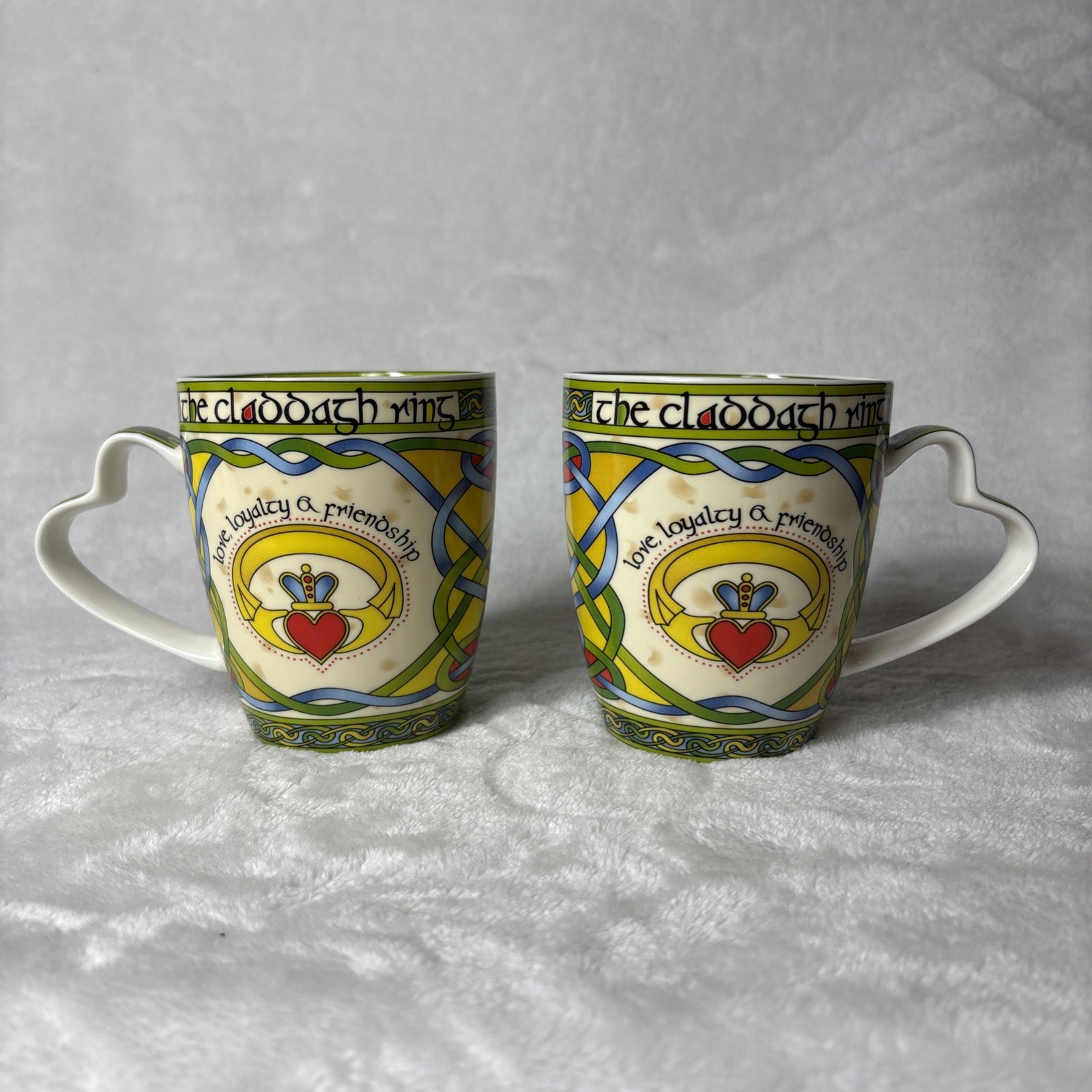 Irish Claddagh Ring Tea Coffee Mug Set of 2 Celtic Knot Bone China 13 fl oz
