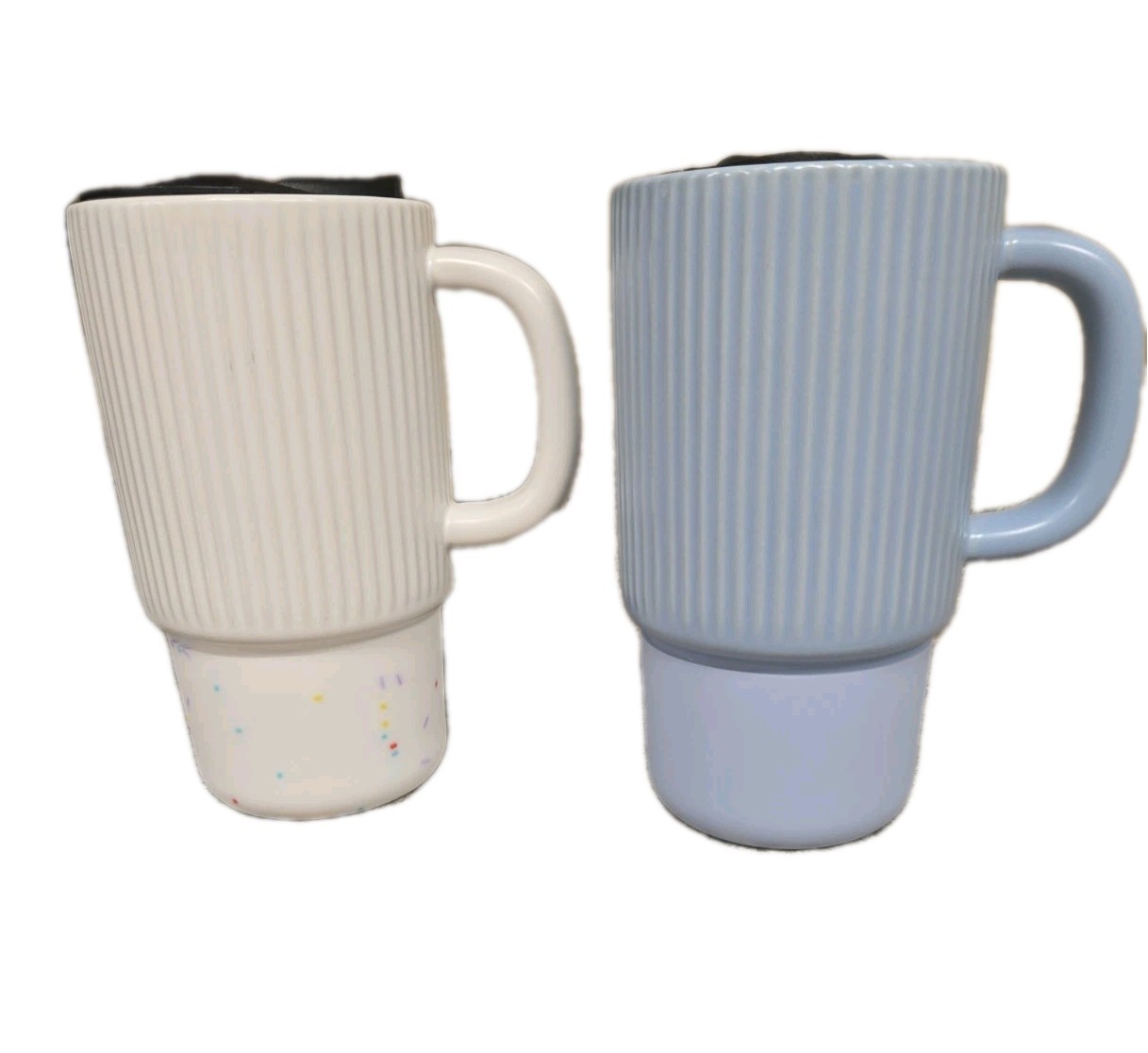 Pair Crofton Stoneware Microwave Dishwasher Safe Tumblers w/Lid & Silicone Base