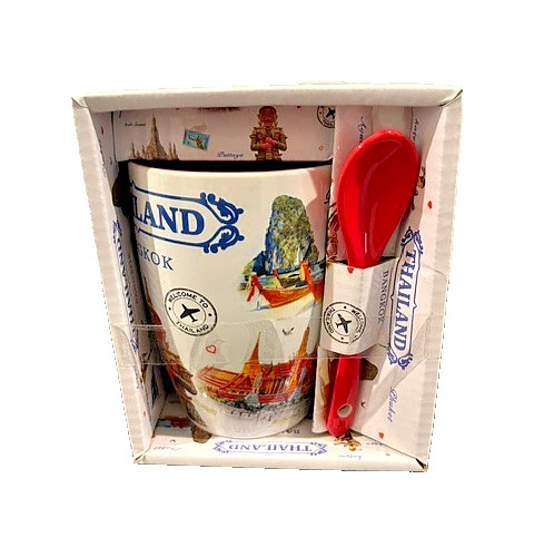 Thailand Coffee Mug With Spoon (New in Box) White