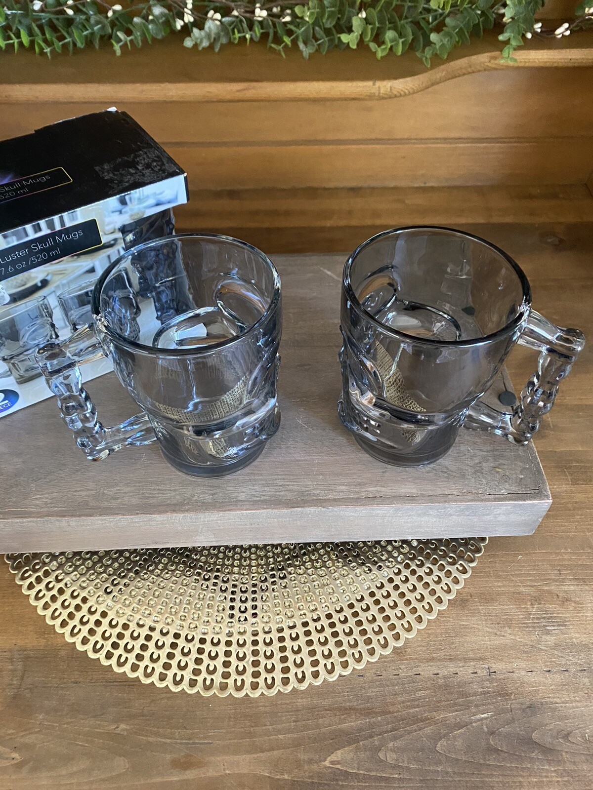 Set of 4 Circleware Smoke Luster Skull Mugs 2 New 2 Used 17.6 oz NICE!!