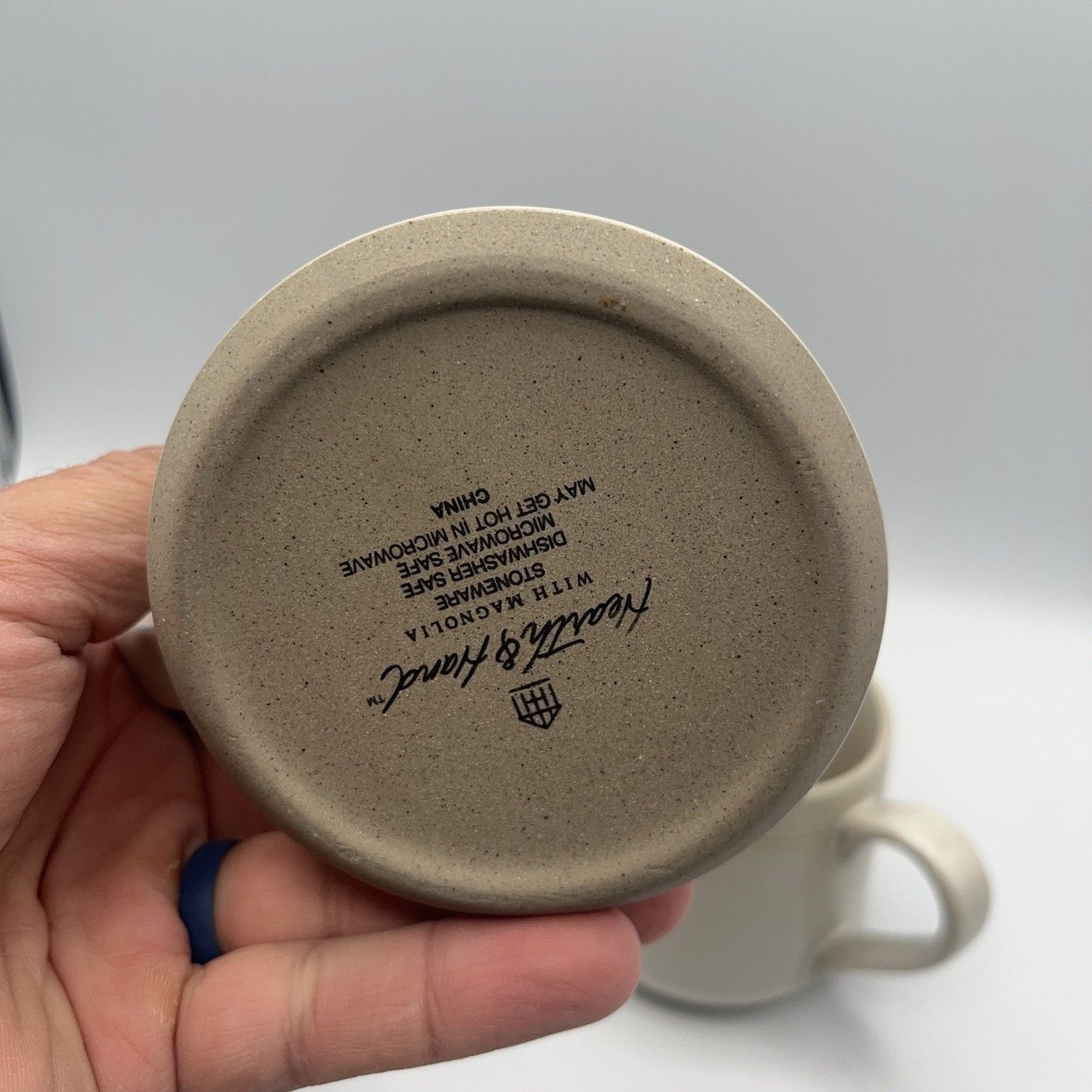 Magnolia set of 2 Beige Ceramic Tapered Coffee Mugs with Handles Solid Color
