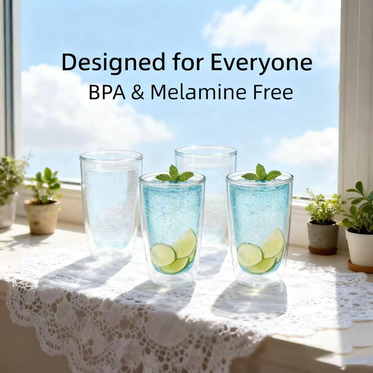 Unbreakable 16oz Tumblers Set of 4 – Plastic Double Wall Insulated Cups, Shat