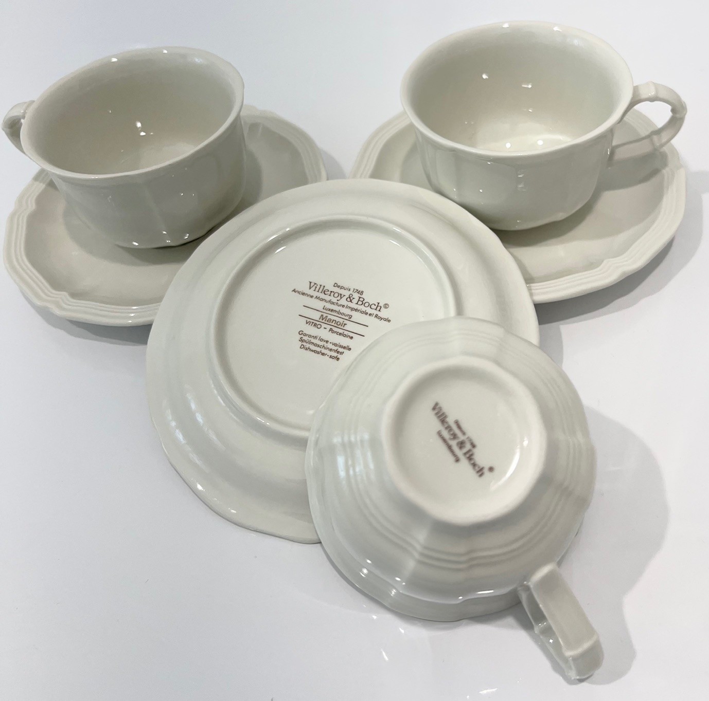 VILLEROY & BOCH Luxembourg MANOIR Pattern COFFEE CUP & SAUCER SETS ~ Set of 3
