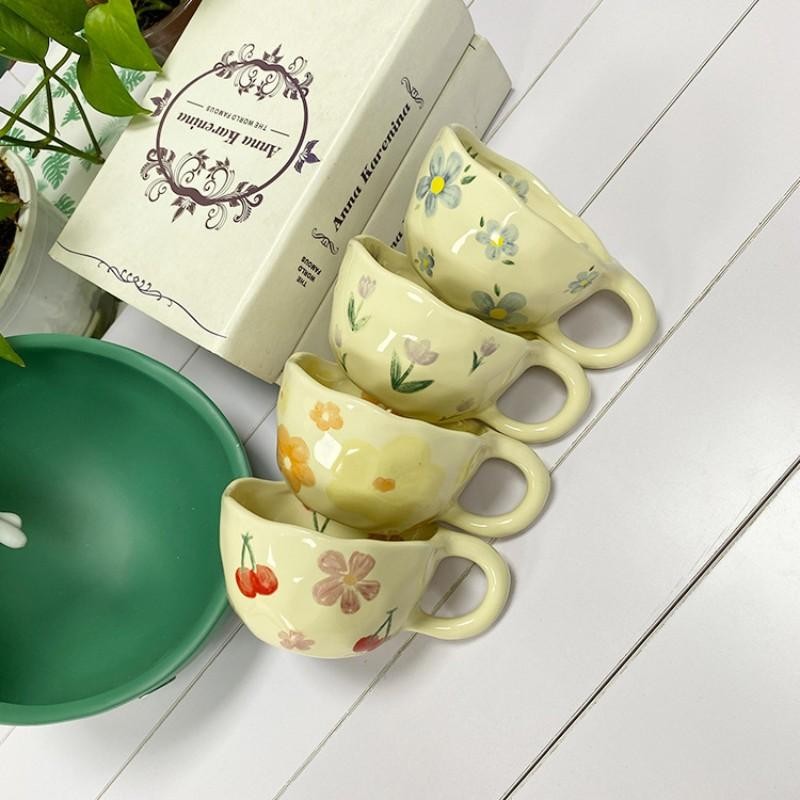 IrregularFlowerCeramicMugKoreanStyleCoffeeCupMilkTeaBreakfastKitchenDrinkware