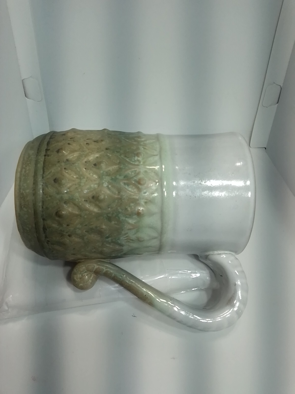SCULPTURED STONEWARE COFFEE MUG. BOSTON WAREHOUSE MUG. Art Deco Mug. B273