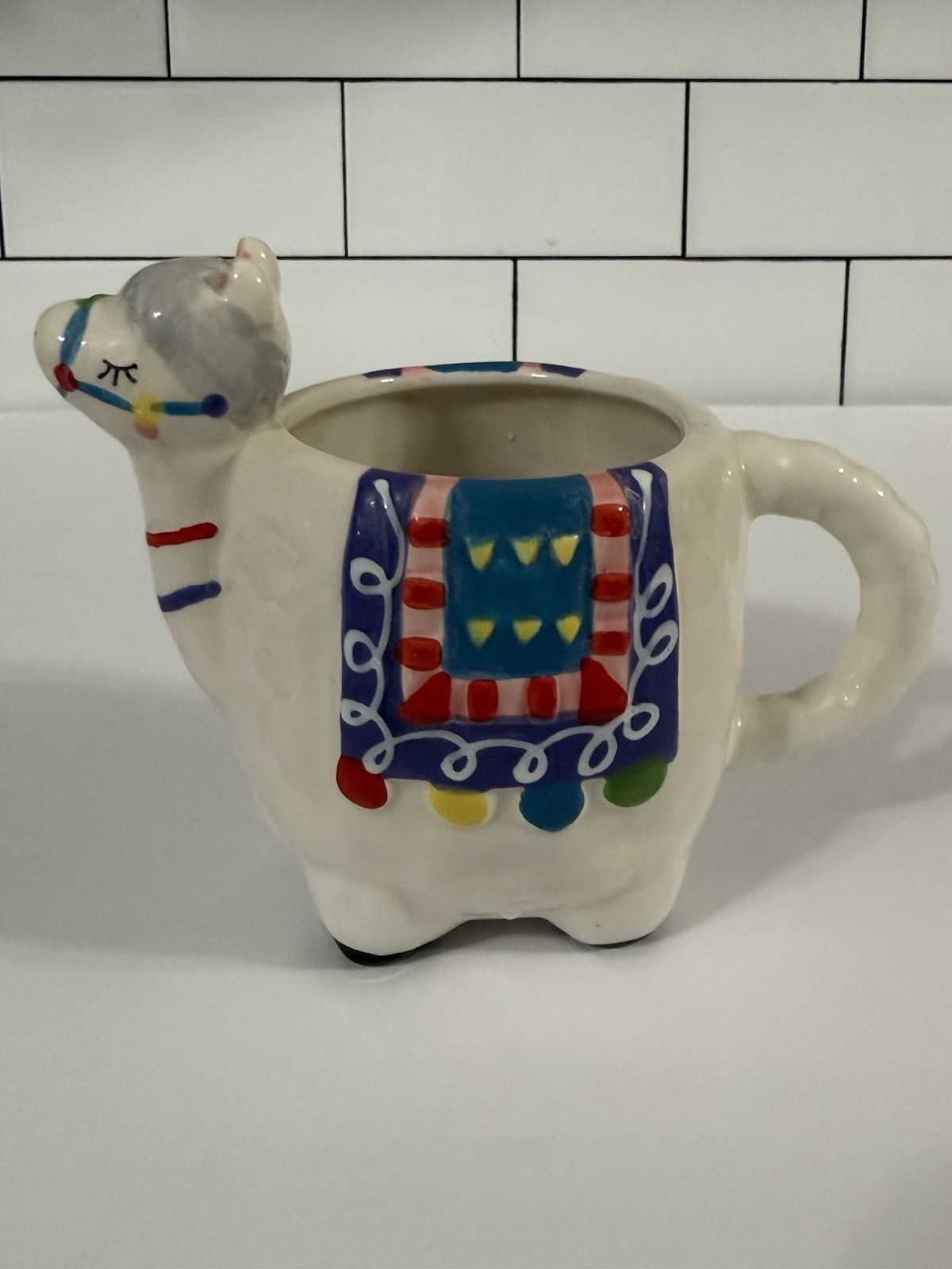 2 Llama Alpaca Ceramic Coffee Mugs Colorful Novelty Animal Cup Farmhouse 12/16oz