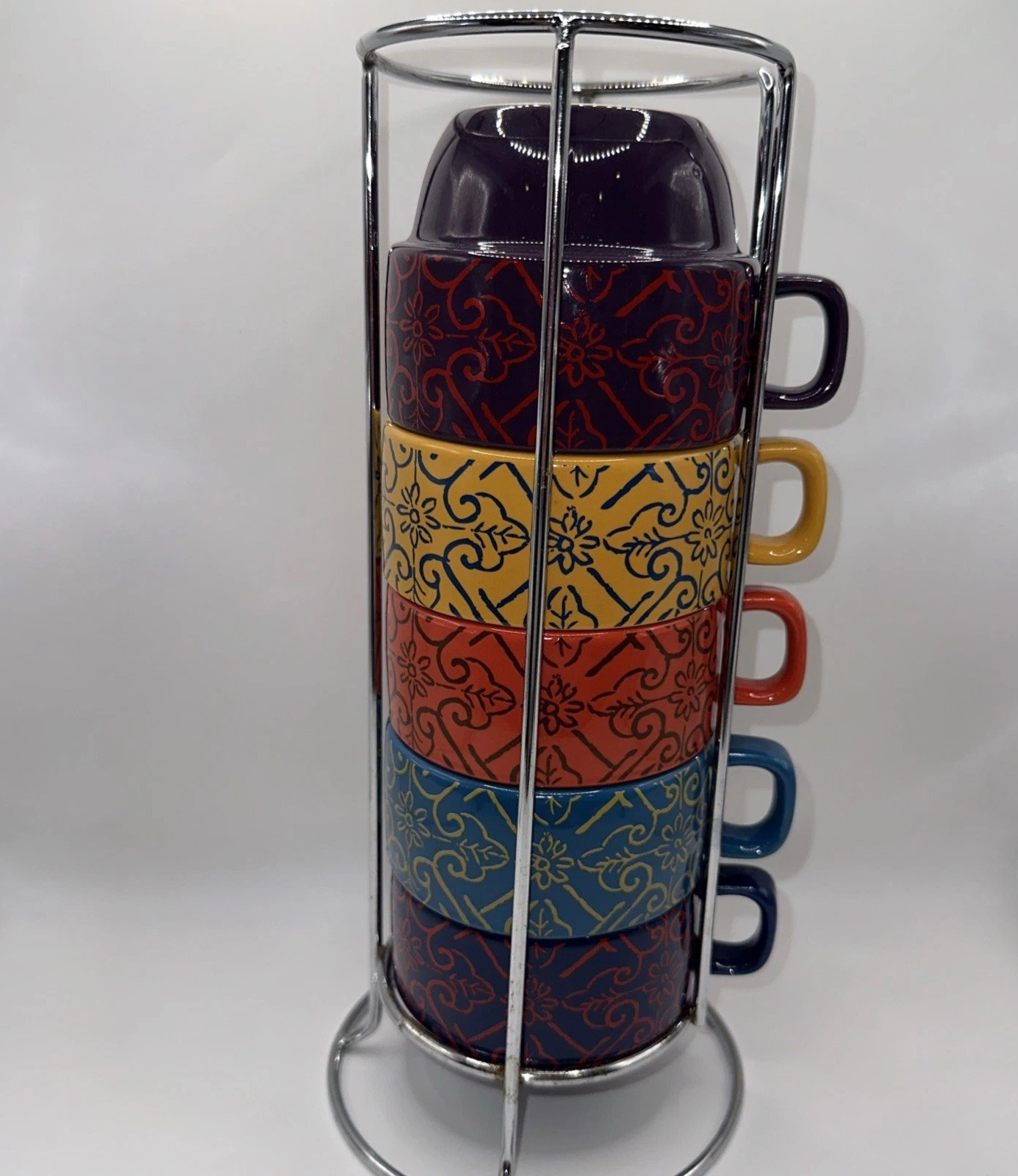 World Market Moroccan Kitchen Stackable Mugs Set Of 5 With Rack Coffee/ Tea Bar