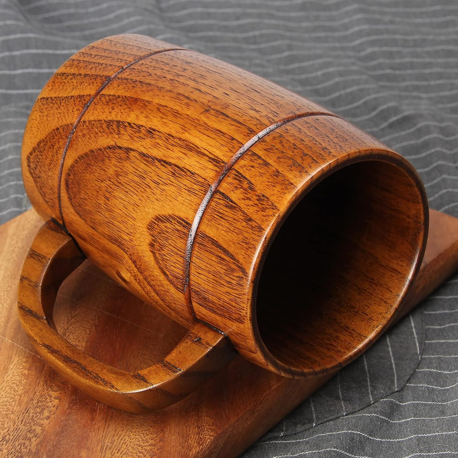 18 Oz Large Wooden Beer Mug Gift for Men Women Big Vintage Viking Cup Rustic Coo