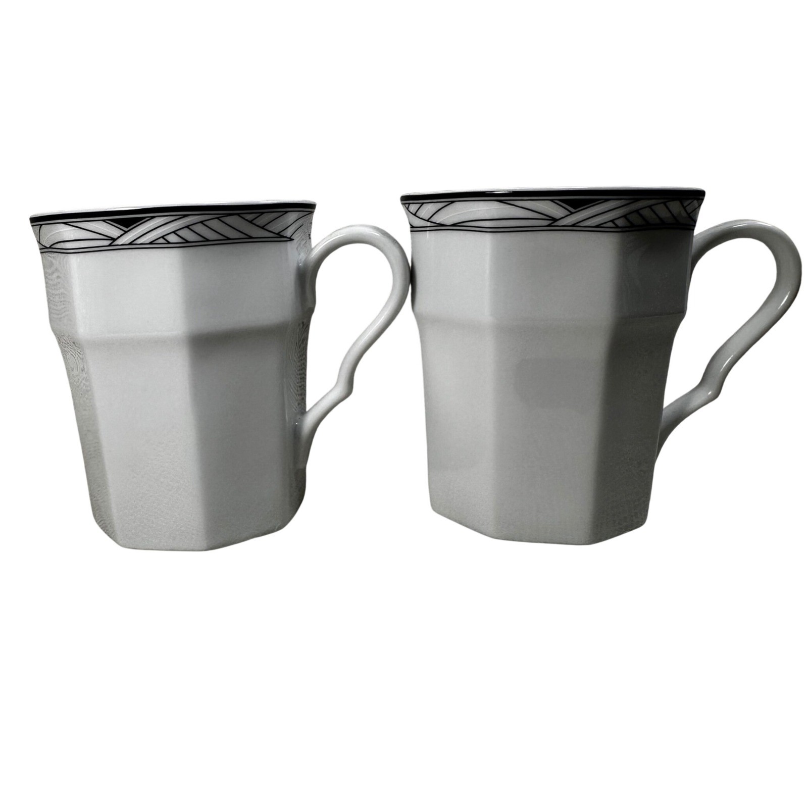 Studio Nova Synthesis Y0031 Mugs Set of 2 White Black Geometric Octagonal 4in