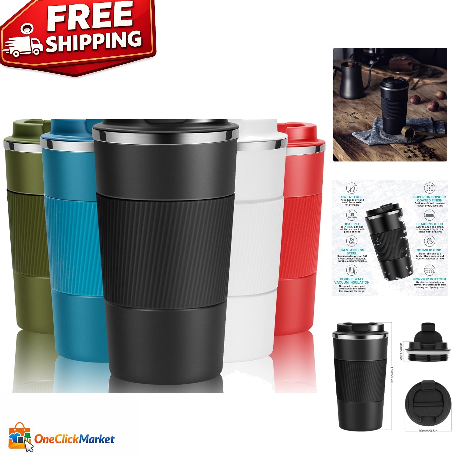 17oz Black Thermal Insulated Mug – Perfect for Hot & Cold Drinks on the Go