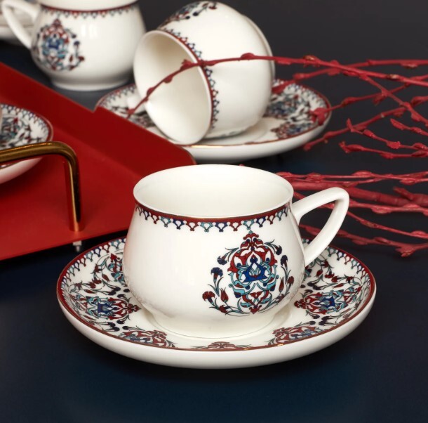 ARABIC TURKISH OTTOMAN PORCELAIN ESPRESSO CUP SET OF 6 KARACA NAKKAŞ