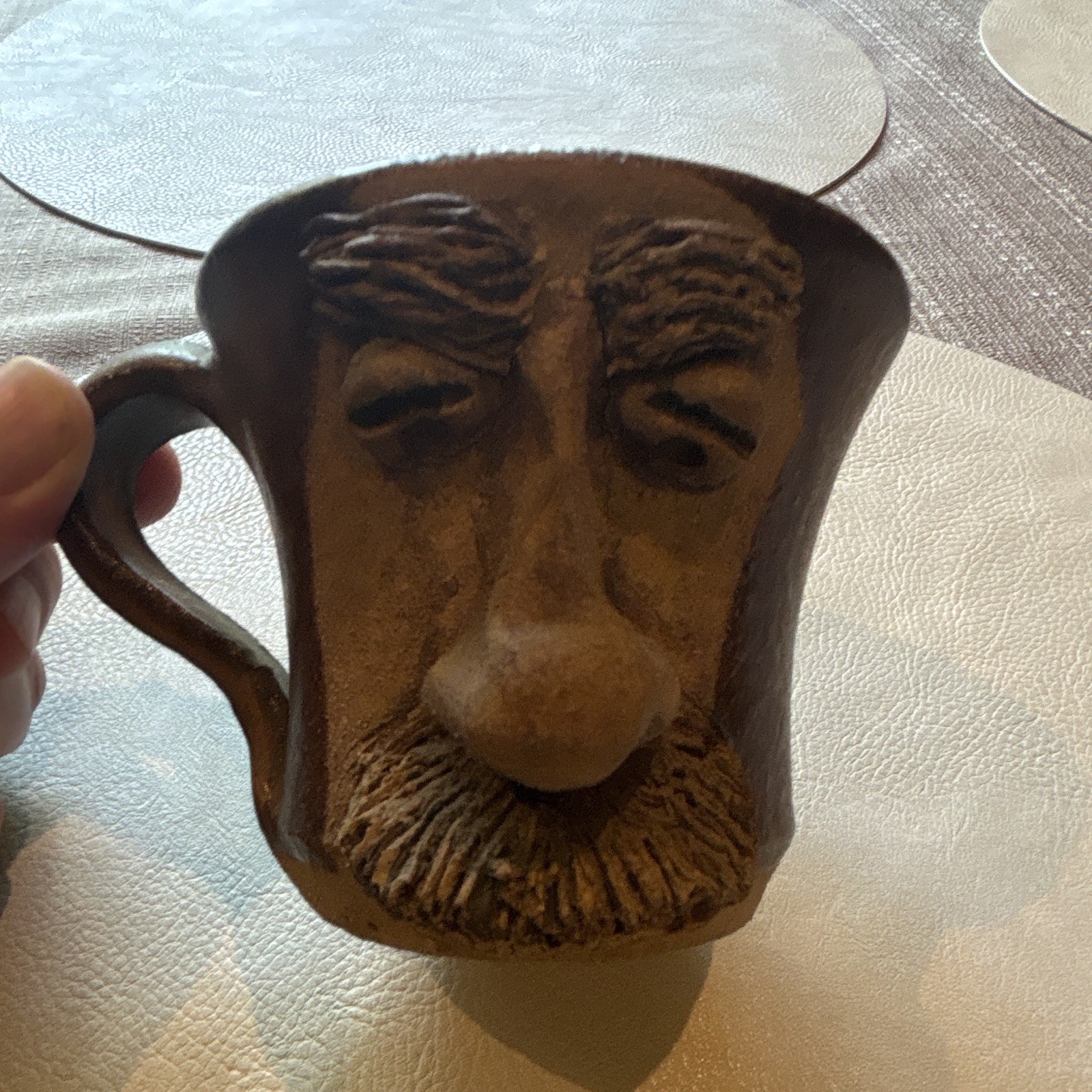 Brown Ceramic Figural Man Face Coffee Mug 8 fl oz Decorated Novelty