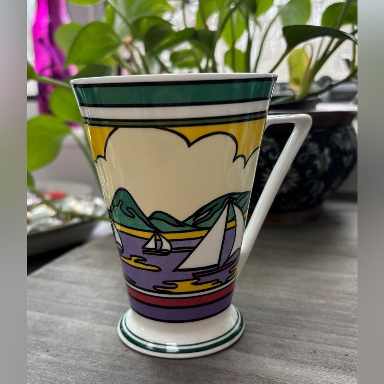 Vintage Art Deco Style Mug by Wren Giftware “Caribbean” Clarice Cliff Sun Fine B