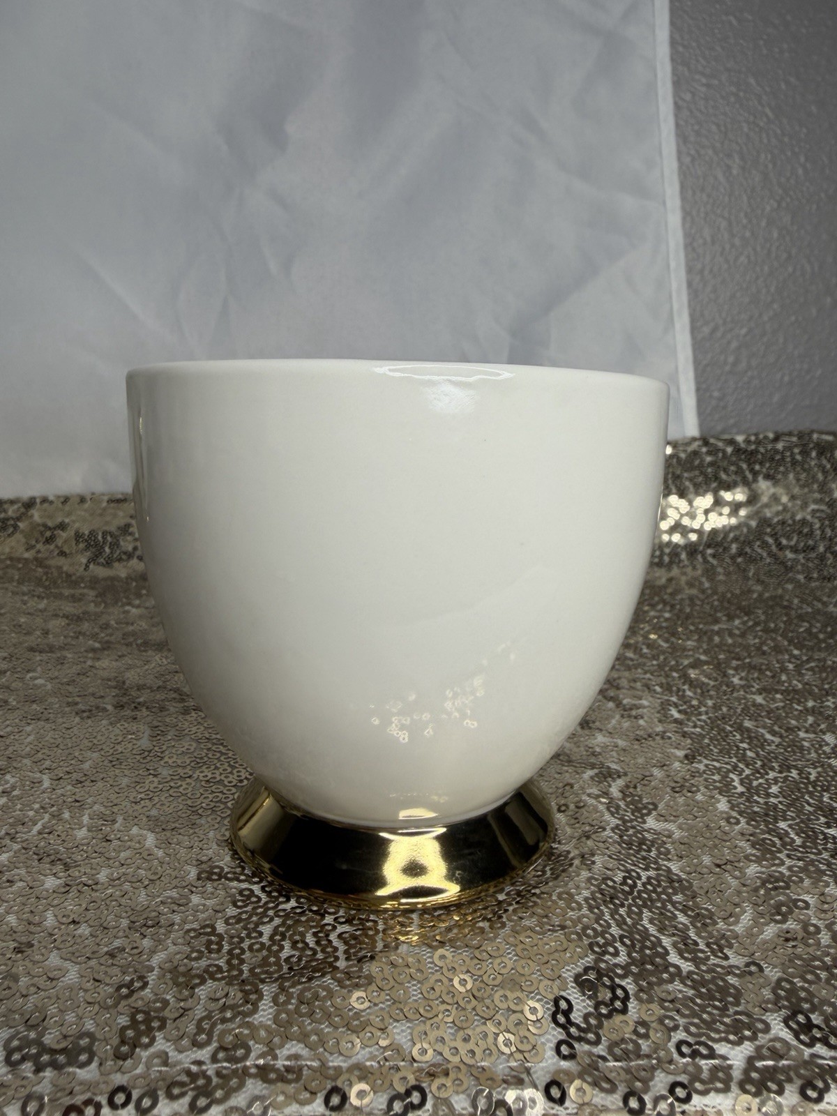 Nanette Lepore Boss Lady Porcelain Coffee Mug White Gold Decorated Tapered