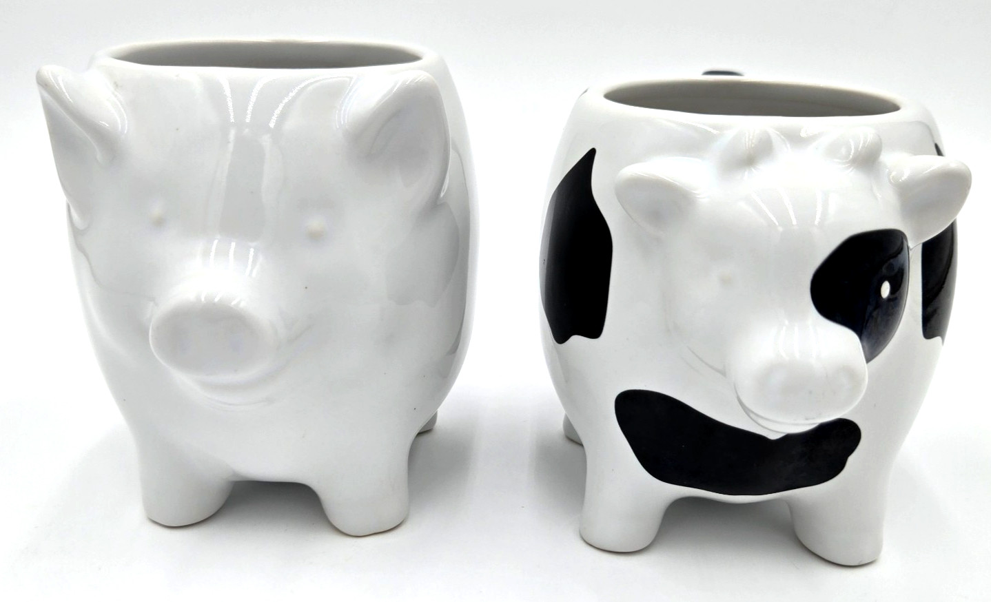 Food Network Cow & Pig Stoneware Coffee Mug Cup Set Farm Animal 12oz Tail Handle