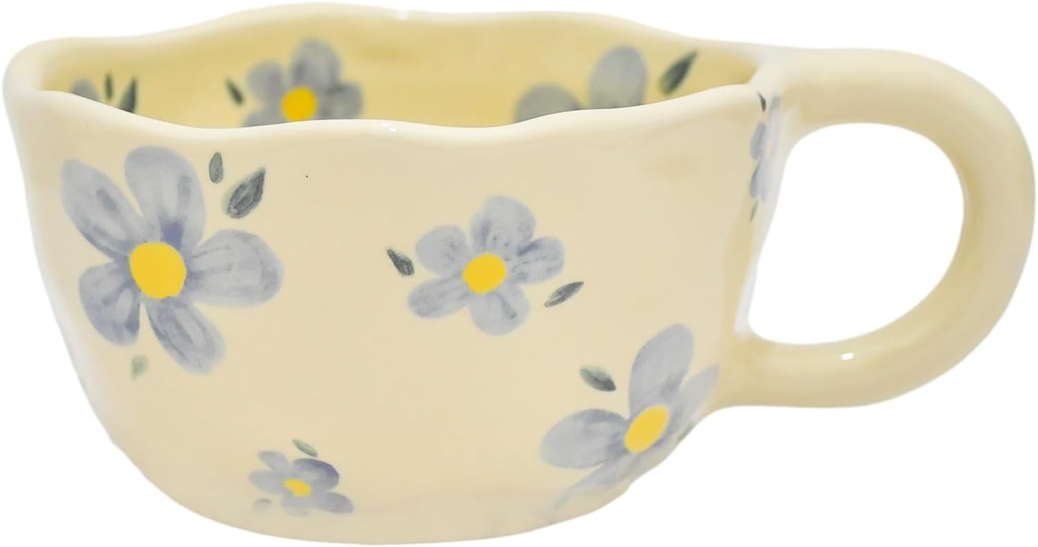 8.5 oz Elegant Floral Ceramic Mug Coffee Cup with Flower Decorations, 250ml