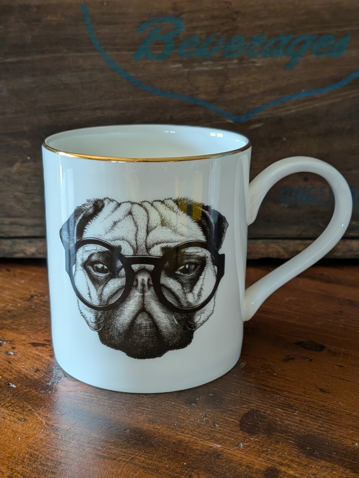Rory Dobner Pug Mug Fine Bone China 22K Gold Rim Made in England Coffee Tea Dog