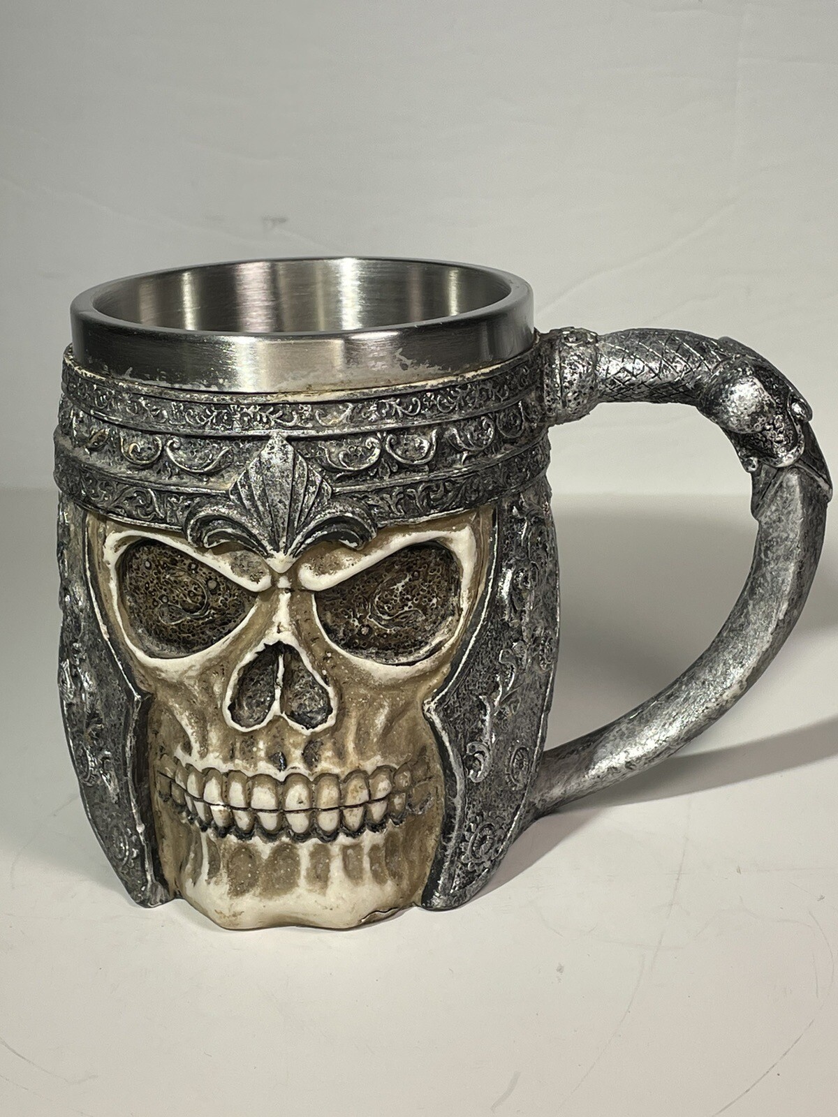 Stainless Steel Skull Coffee Mug Medieval Style Drinking Cup Viking Armor 4″