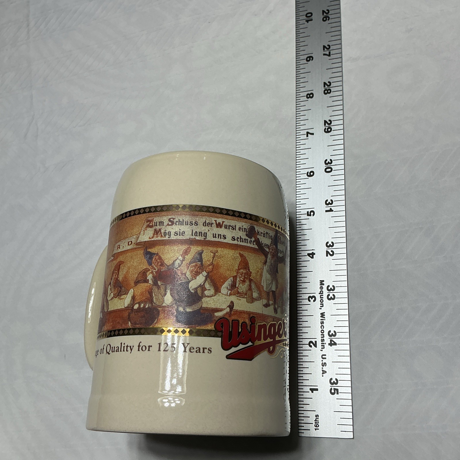 M. Ware Usinger’s Decorated China Beer Mug Stein Beige Pictorial 15 fl oz