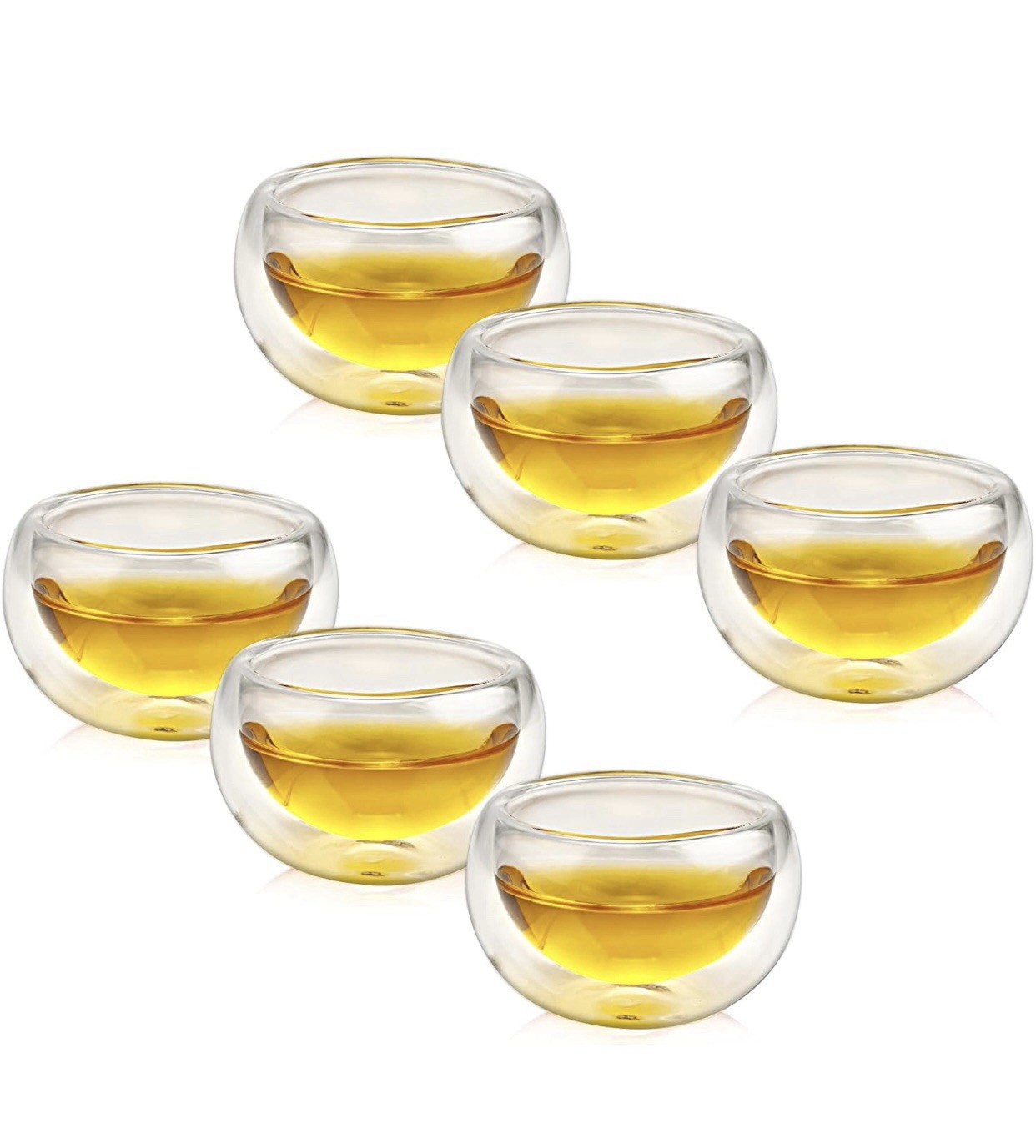 6 Double Walled Borosilicate Heat Resistant Glass Small Tea Cups 2 oz. 60ml
