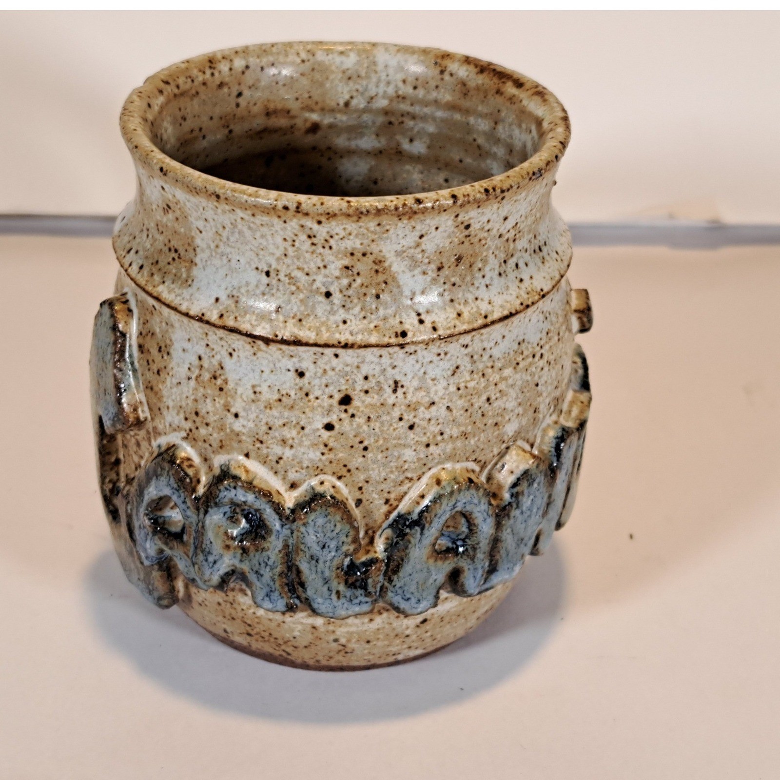 Vintage 1996 Studio Pottery “Carcanos” Mug Speckled Stoneware Artisan Coffee Cup