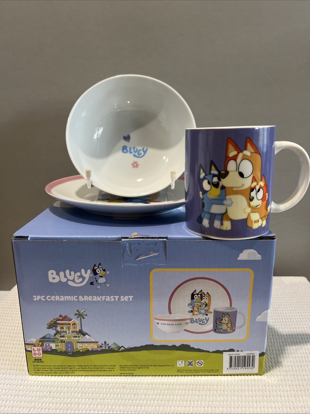 3 Piece Ceramic BLUEY Character Breakfast Gift Set Pack