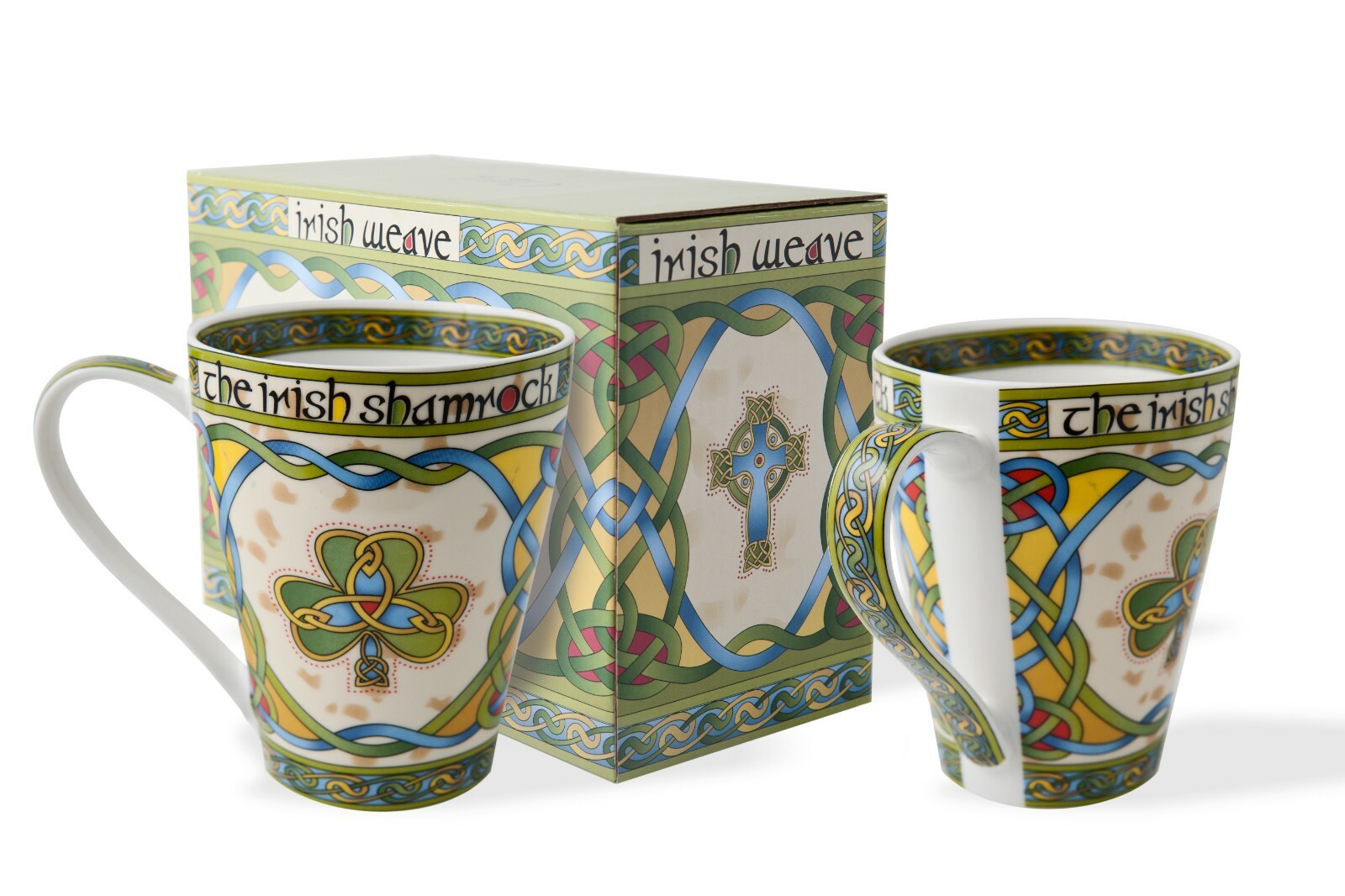 Irish Shamrock Tea Coffee Mug Set of 2 Celtic Knot Design Bone China 13 fl oz
