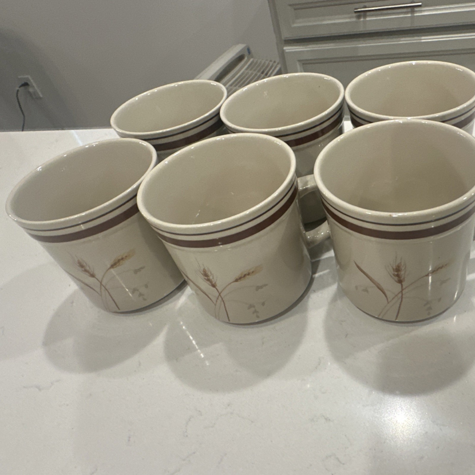Newcor Stoneware Beige & Brown Floral Coffee Mugs Set of 6, 8 fl oz