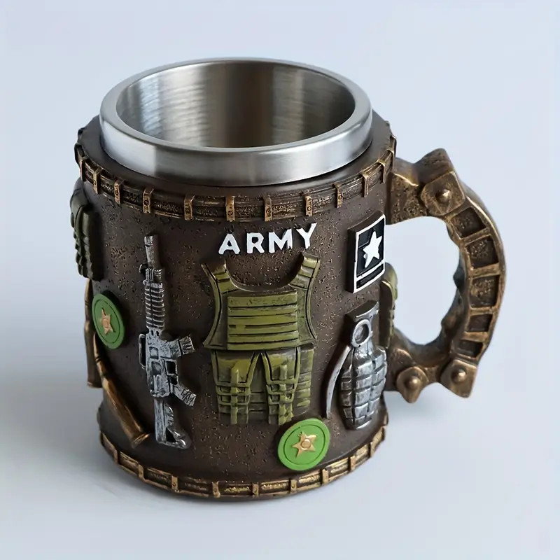 3D Relief Desige Decorative Military Branch Themed Stainless Steel Coffee Mug