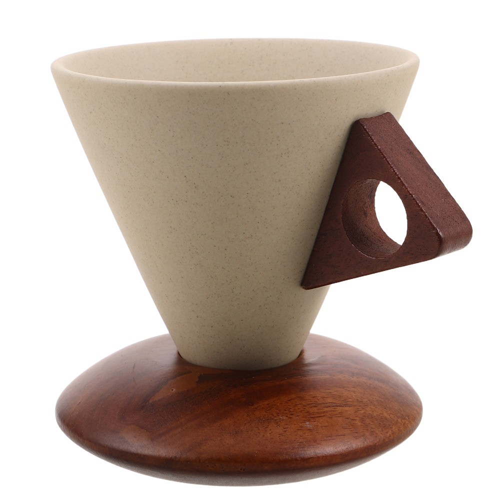 Ceramic Mug: 250ml Triangular Cone Shape Porcelain Mug With Wooden Base –