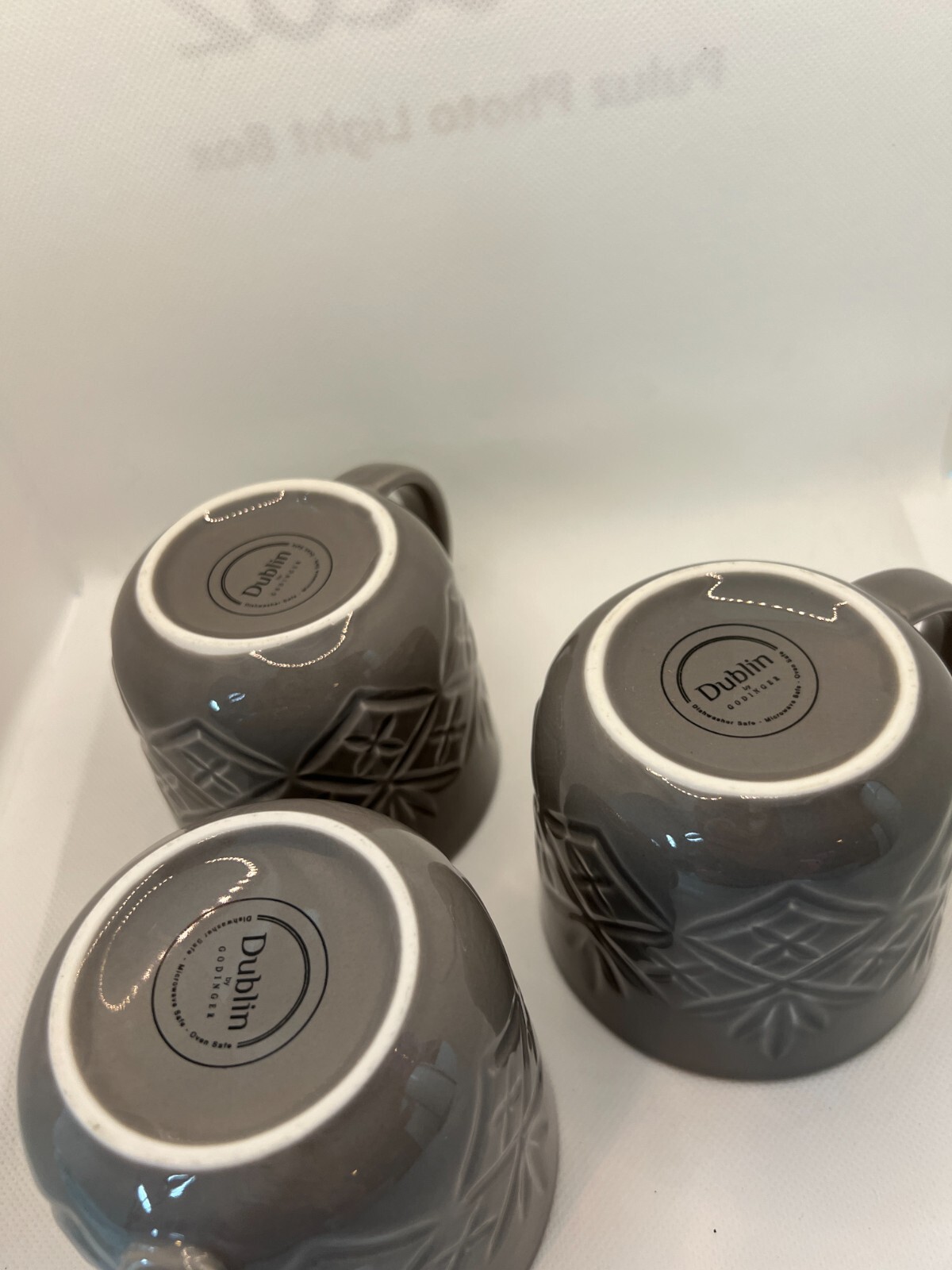Godinger Dublin gray coffee Mugs Embossed Criss Cross 12oz set of 3 new cups