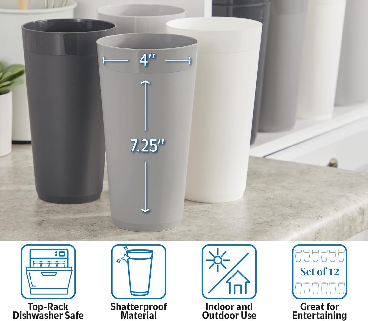 Vasos apilables de plástico irrompible de 32 onzas para té helado (Piedra gris)