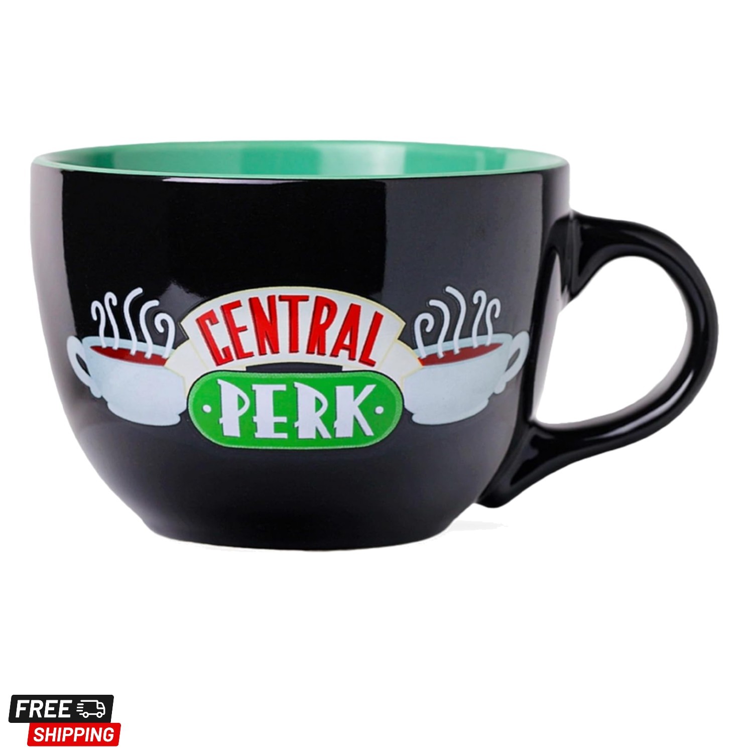 FRIENDS Central Perk Black Ceramic Mug Oversized for Coffee, Soup, 24 Ounces