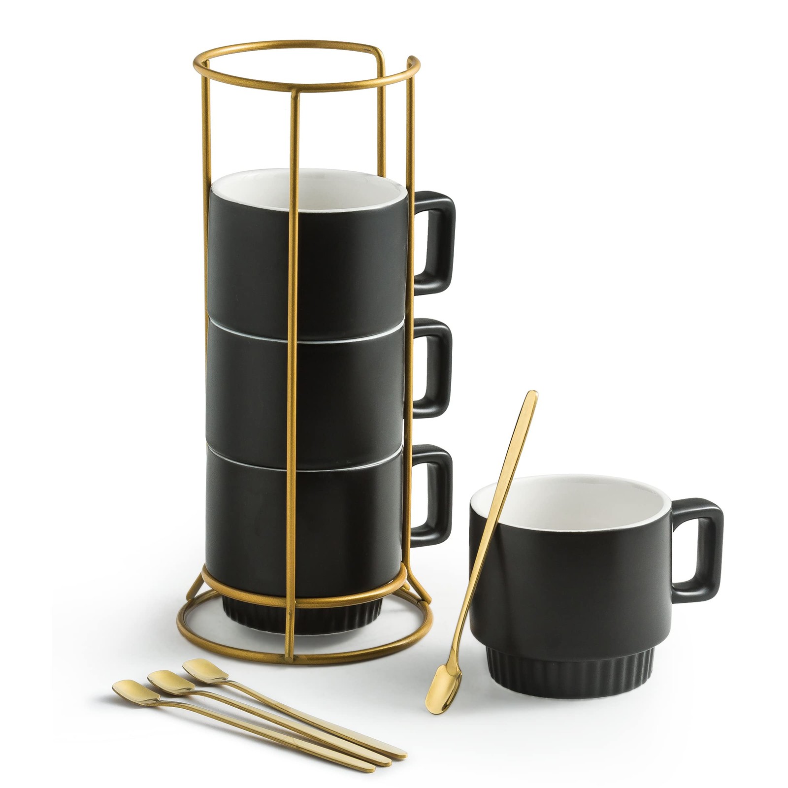 Stackable Coffee Mugs with Stand Set of 4, Space-saving Storage