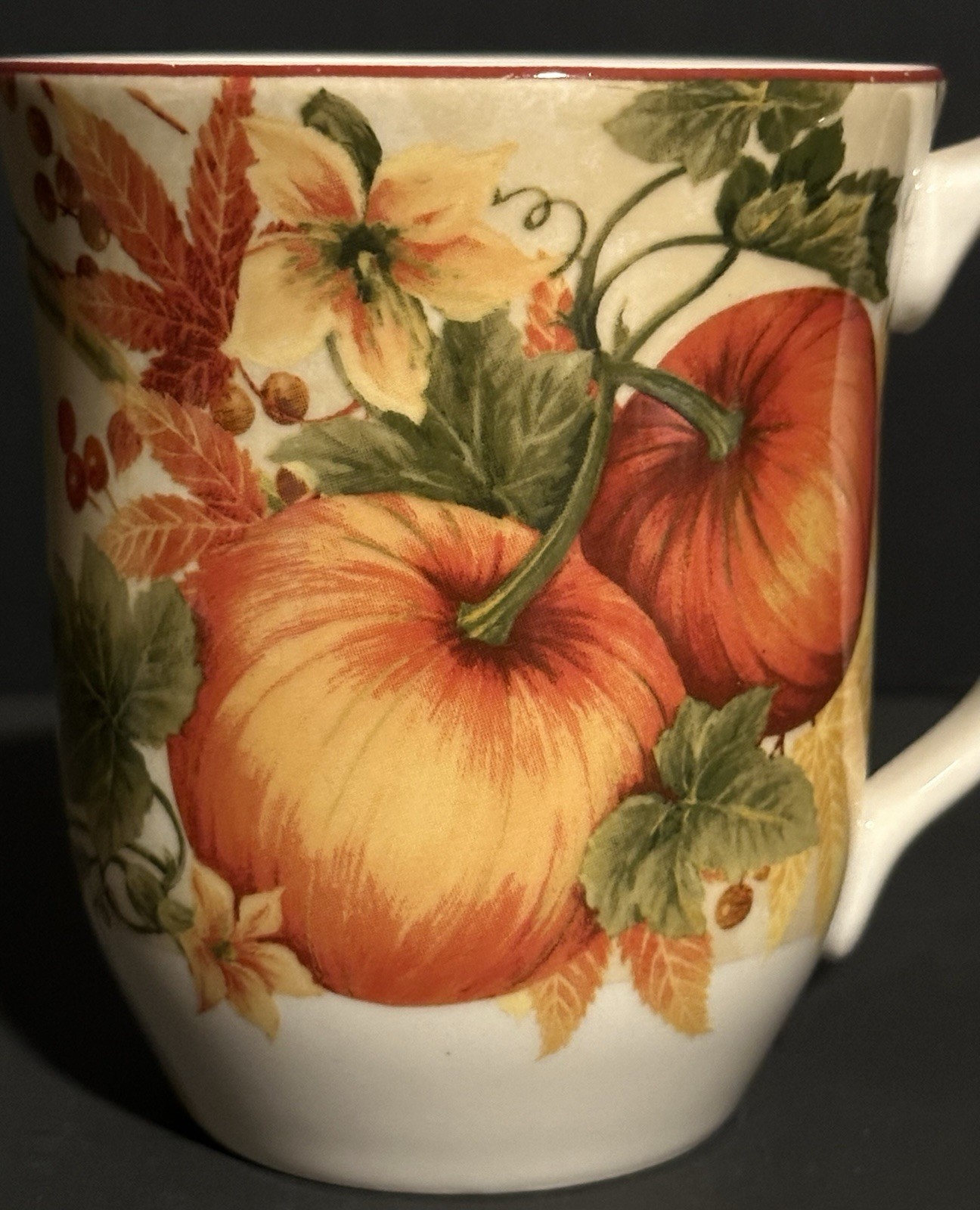 222 Fifth Pumpkin Vine Orange Coffee Mug Cup Autumn Thanksgiving Fall Set of 2