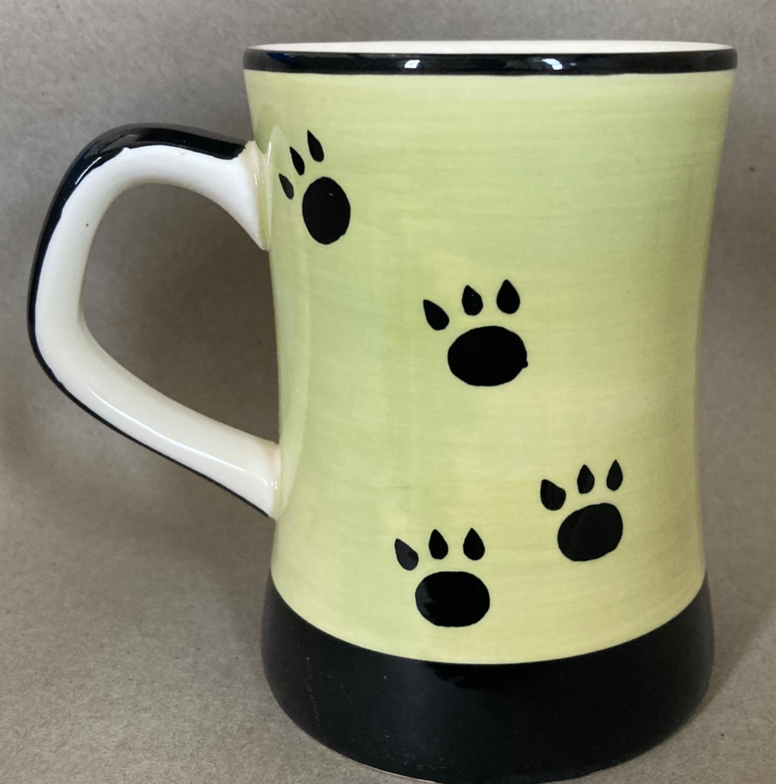 Hues N Brews Green Cattitude Black Cats Coffee Tea Mug Cup Paw Prints ~ Thailand