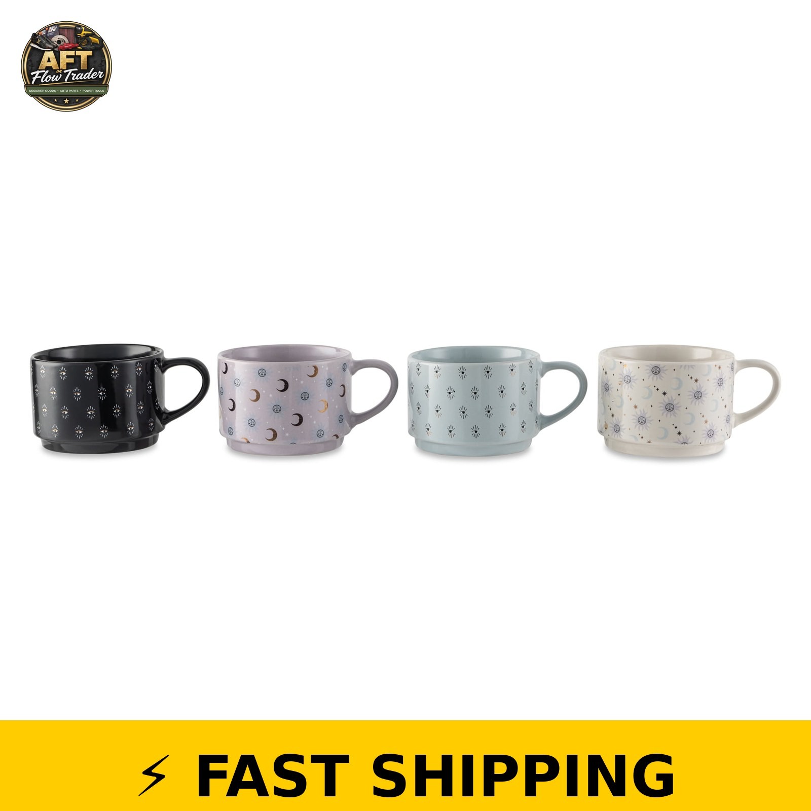 Thyme & Table 4 Pack Celestial Stacking Mugs, Assorted Colors