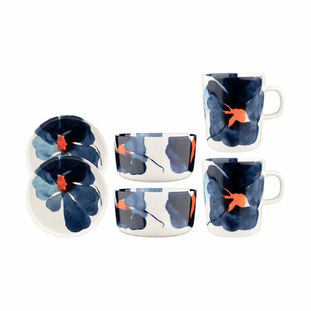 Marimekko Oiva Valssi 14oz Large Mug – White Stoneware with Blue Floral Pattern